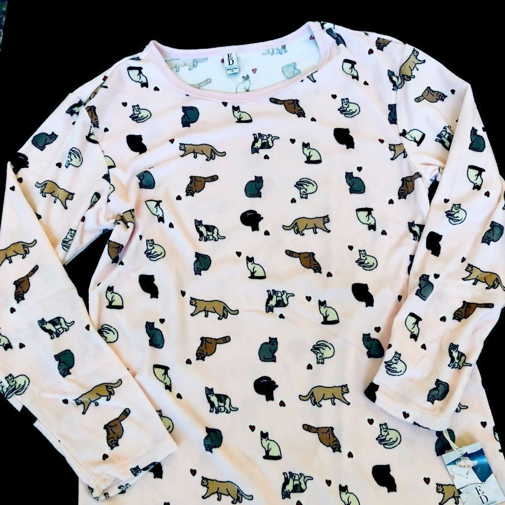 Ellen Degeneres Cat Print Pink Cats Hearts Sleep Shirt Nightgown PJs M